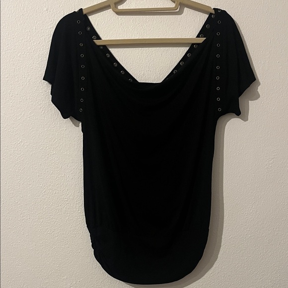 Ella Moss Black Top with Grommet Studs deep V neck - Picture 6 of 8